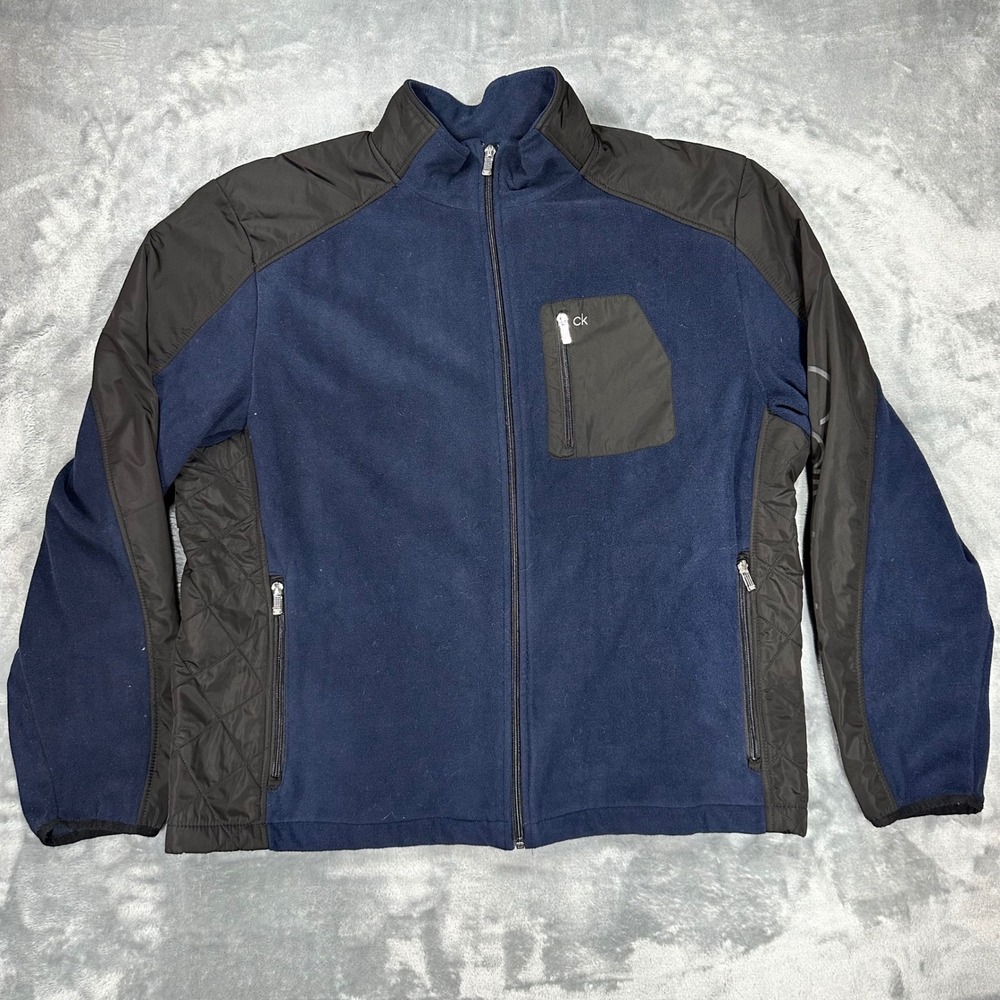 Calvin Klein Mens XXL Navy Blue Black Full Zip Fleece Jacket CMJO8118